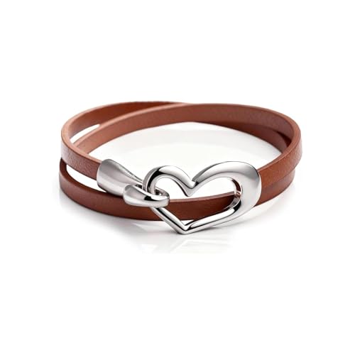 Long tiantian Leather Bracelets for Women Men Heart Wrap Bracelets Western Jewelry Cowgirl Outfits Birthday Gifts for Her - color: A2：brown leather bracelet