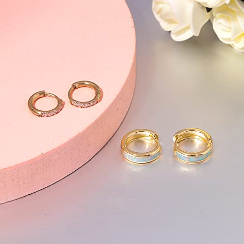 CiNily Huggie Earrings Opal Hinged Hoop Earrings Gold Plated Hypoallergenic Small Hoop Earrings for Women Teen Girls Men Sensitive Ears - color: White-Gold Plated