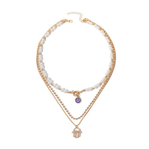 Gold Necklace Stack, Gold Plated and Silver Chunky Layered Necklaces for Women Exquisite Vintage Stackable Coins Medal Star Diamond Pearl Pendant Women's Jewelry (Gold/Silver) - color: Gold