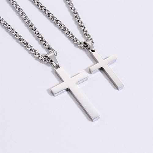 P. BLAKE Cross Necklace for Men Boys- Stainless Steel Cross Pendant with 16-24 Inches Chain Christian Religious Jewelry Gifts - size: 16 inches, style: Silver Pendant 1.2*0.7
