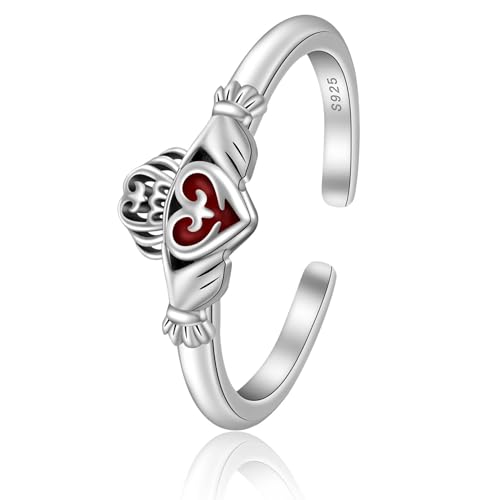 CHIC & ARTSY 925 Sterling Silver Open Toe Ring for Women - Lightweight Comfortable Yoga Toe Rings, Adjustable Stackable Toe Rings, Boho Coastal Vacation Beach Foot Jewellery - color: 1# Claddagh ring