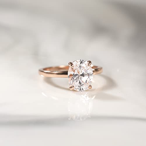 EAMTI 3CT 925 Sterling Silver Engagement Rings Oval Cut Solitaire Cubic Zirconia CZ Wedding Promise Rings for Her Wedding Bands for Women Size 3-11 - color: Sterling Silver-ROSE GOLD