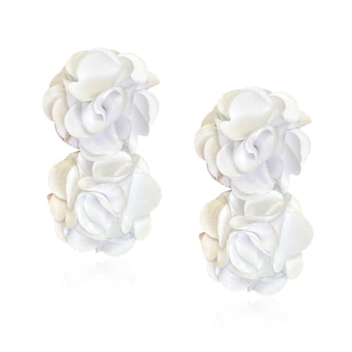 Oversized Fabric Flower Earrings for Women Statement Boho Chic Dangle Drop Earrings for Parties Weddings or Everyday Wear - color: White