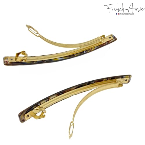 French Amie Long and Skinny Bar Silver Onyx Grey Large 4 1/4" Celluloid Acetate Handmade Automatic Hair Clip Barrette with No Slip Sturdy Silver Clasp for Women and Girls, Made in France (Onyx Grey) - color: Onyx Grey