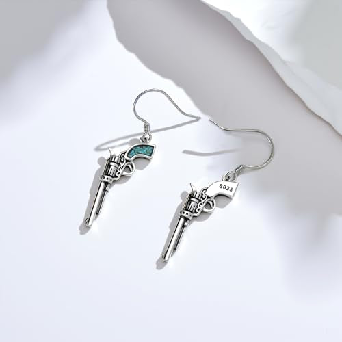 Western Earrings for Women 925 Sterling Silver Turquoise Western Country Dangle Drop Earrings Country Jewelry Gifts for Cowgirl Cowboy - style: Gun