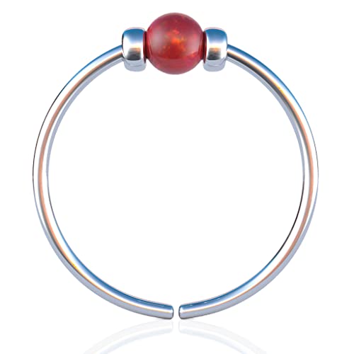 925 Sterling Silver & 14K Gold Filled Nose Ring Hoop Handmade Piercing Jewelry For Women - 24 Gauge 2mm,7mm Tiny Nose Ring with Opal - Gift Ready - color: Red Opal Silver