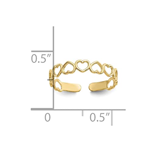 JewelryWeb - Solid 10k Yellow or White Gold Alternating Open Hearts Adjustable Toe Ring - Toe Ring for Woman - Non Tarnish Toe Ring - Solid Gold Boho Toe Ring - color: Yellow