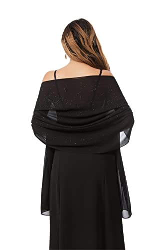 Shawls and Wraps for Evening Dresses Sheer Chiffon Women Elegant Soft Silky Sparkly Wedding Bridal Scarf - color: Black B