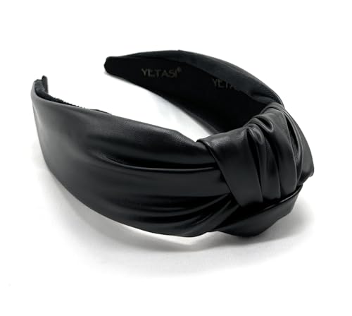 Chunky 2.5 Inches Thick Black Leather Headbands for Women Goes with Everything, Knotted Headband for Women is a Fashion Designer Girl Top Knot Head band Womens Hair - color: Chunky Black