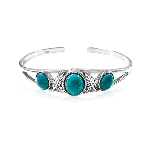 Genuine Turquoise Bracelet Cuff Bracelet for Women Mom 925 Sterling Silver Natural Turquoise Bangles Vintage Bracelet Boho Jewelry for Birthday Christmas Mother's Day Valentine's Day - style: Leaf