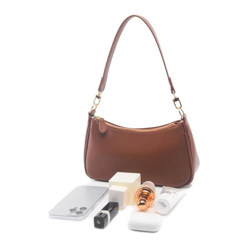 Shoulder Bag for Women with 2 Removable Straps and Zipper Closure Crossbody Bags Clutch Tote HandBags Purses | with 2 Removable Straps - color: Brown