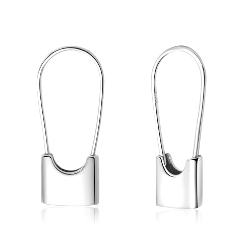 CHIC & ARTSY 925 Sterling Silver Safety Pin Earrings - Lightweight Comfortable Punk Paperclip Cartilage Hoop Earrings, Trendy Industrial Style Jewellery for Women and Men - color: White-#1