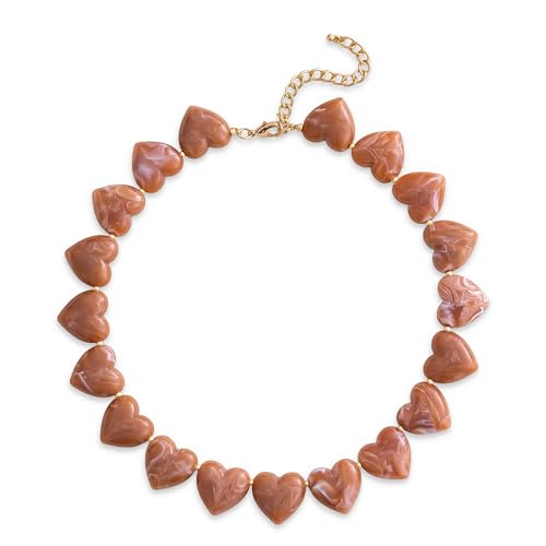 YUJIE Amber Acrylic Heart Choker Necklace for Women Vintage Punk Chunky Necklace Trendy Fashion Accessory - color: brown