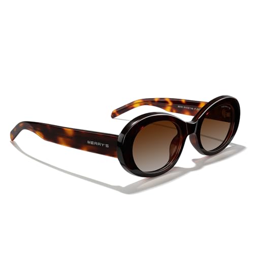 MERRY'S Modern Oval Round Acetate Sunglasses for Women UV400 Polarized Sunglasses S6191 - color: Leopard Frame/Brown Gradient Lens