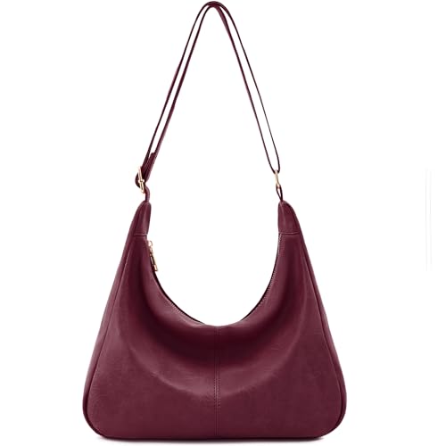 Hobo Bags for Women Foldable Vegan Leather Shoulder Handbag Slouchy Tote Crossbody Purses - color: Red