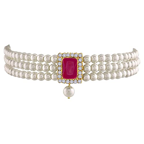 Aheli Ethnic Choker Necklace Earrings Wedding Bollywood Party Jewelry Set Gift for Women - color: Rani Pink 1