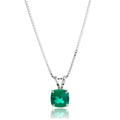 MAX + STONE 925 Sterling Silver Cushion Cut Birthstone Necklace for Women | 6mm Hypoallergenic Solitaire Necklace | Gemstone Pendant Necklaces with 18 inch Box Chain - color: Created Emerald