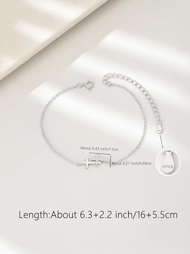 Double Cross Bracelet for Women 925 Sterling Silver Dainty 14K Gold Plated Cubic Zirconia Bracelet Faith Christian Bracelets Adjustable Chain Religious Christian Baptism Jewelry Gifts - color: Silver 2