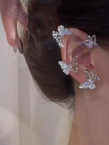 2 PCS Butterfly Ear Cuff Fairy Wing Cuff Wraps Vintage Non-Piercing Fake Earrings for Women Bridal Wedding Party Prom Ball Jewelry Crystal Rhinestone Sparkling - style: Style3