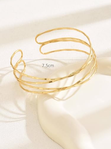 Dainty Arm Cuff Bracelet for Women Gold/Silver Adjustable Upper Arm Cuff Layered Bangle Bracelet Open Knot Bracelet Summer Beach Charm Fashion Jewelry - color: Gold Circle 2