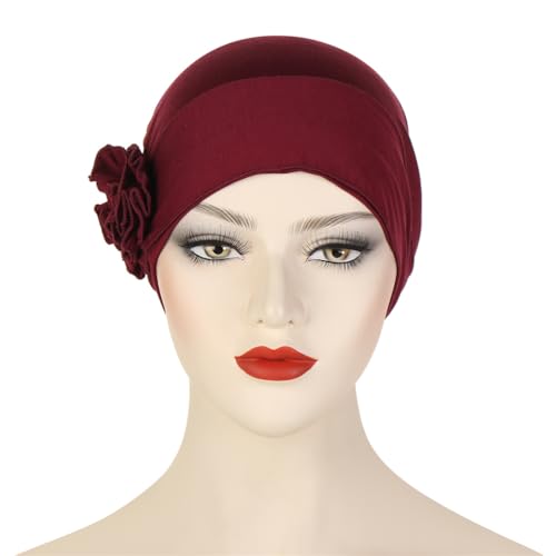 Headwrap Turbans for Women - Twist Soft Floral Solid Caps Pre Tied Chemo Beanies Headwear Hat for Cancer - color: Red