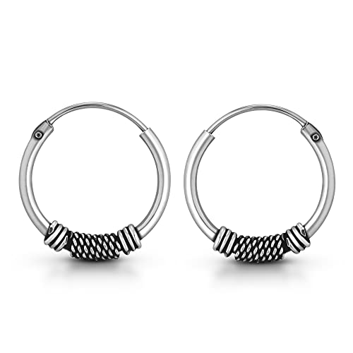 AeraVida Unique Bali Chic Tribal Coil and Ball Sterling Silver Hoop Earrings | Artistic Boho-Inspired Lightweight Jewelry for Women - style: Style3