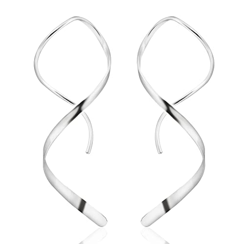 Handmade Spiral Threader Earrings Sterling Silver Hypoallergenic Twisted Pull Through Drop Dangle Earrings for Women - Silver & Gold - color: Silver