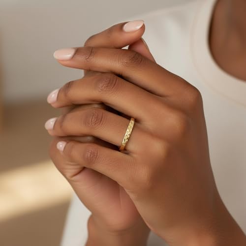 YeGieonr 14K Gold Plated Signet Rings for Women Non Tarnish 925 Sterling Silver Dainty Stackable Gold Ring, Waterproof Engraved Flower Thin Band Unique Everyday Jewelry Gift - color: 14K Gold Plated