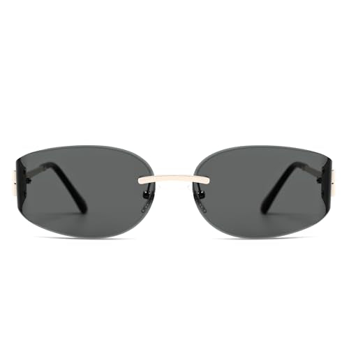 SOJOS Trendy Oval Sunglasses for Women,Fashion Rimless Metal Sun Glasses Y2K Style UV400 Protected SJ1271 - color: Grey