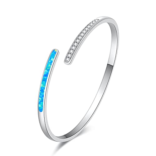 CiNily Womens Cuff Bracelet,Opal Bangle Bracelets Gold Plated Hypoallergenic Ladies Gemstone Open Cuff Bangle Bracelet - color: a.Thin CZ Opal-Blue