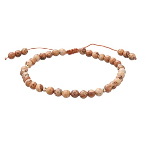 Softones 6mm Natural Stone Anklet for Women Gemstone Ankle Bracelets for Women Healing Energy Crystal Anklets Adjustable(8.5-10 Inches) - color: Picture Jasper