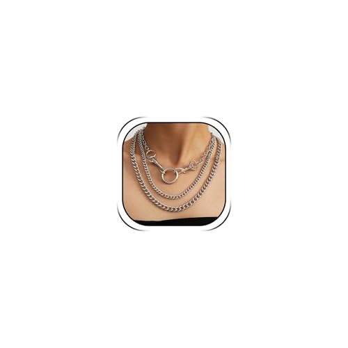 Long tiantian Chunky Gold Necklace Stack Chain Necklaces for Women Statement Layered Paperclip Choker Necklaces Statement Necklace for 80s 90s & Night Out Outfits Paperclip Style Fashion Jewelry - color: A7：Style H-Circle Layered Necklace