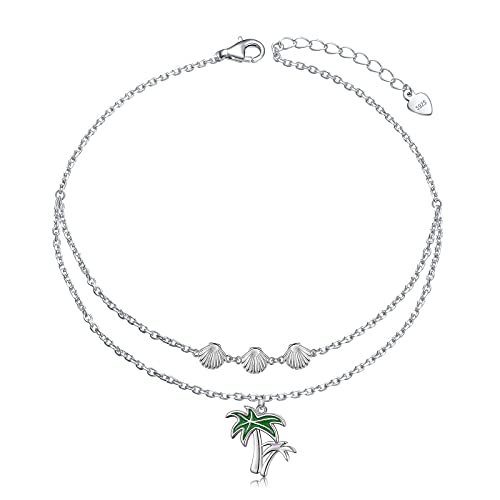 Anklets for Women S925 Sterling Silver Adjustable Beach Foot Ankle Bracelet Jewelry Gifts - style: Palm Tree 9+1.5