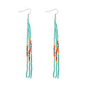 Native Long Beaded Tassel Earrings for Women, Boho Handmade Colorful Beads Statement Dangle Earing Prom Jewelry Gift. - color: Turquoise