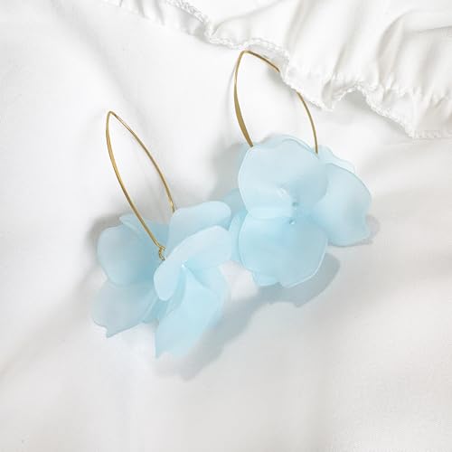 Exaggerated Bohemian Resin Rose Flower Petal Dangle Drop Earrings Long Acrylic Tiered Floral Tassel Earring for Women - color: Light Blue