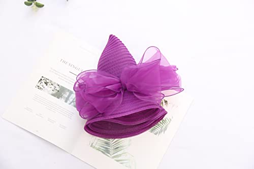 Women's Kentucky Derby Church Dress Hat Wide Brim Leaf Flower Bridal Shower Hat - color: 01 Purple