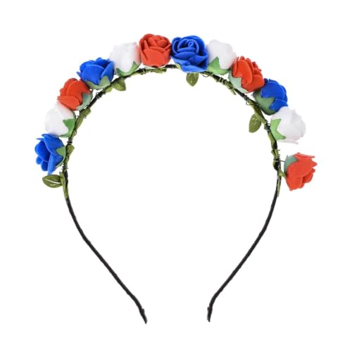 BOHO Floral Crown Rose Flower Headband Hair Wreath (Red White Blue) - color: Red White Blue