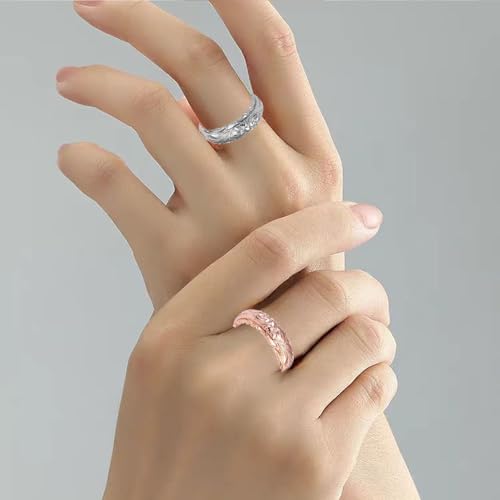 Dainty Engraved Plumeria Flower Ring, 14K Gold Plated Hawaiian Princess Plumeria Flower Scroll Promise Ring Stackable Wedding Engagement Band Jewelry for Women or Men - color: Rose Gold