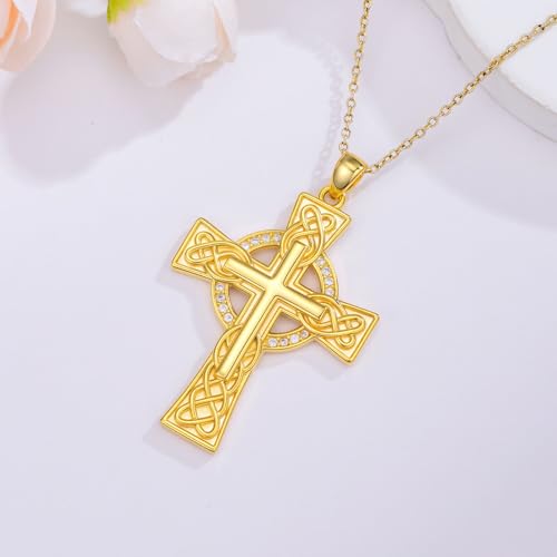 14K Gold Cross Necklace Gold Cross Pendant Necklace Christian Faith Jewelry Gifts for Women - style: E-Celtic Cross