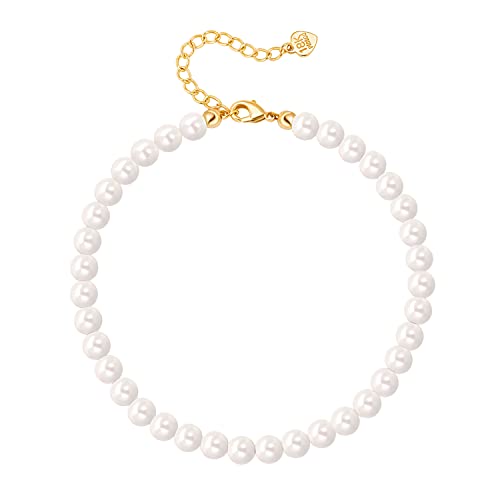 Aobei Pearl Handmade Pearl Beads Anklets for Women Adjustable White Beaded Ankle Bracelet for Wedding Gift