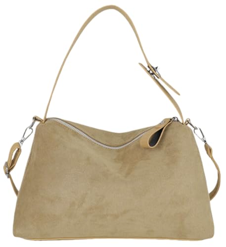 Suede Shoulder Bags For Women Crossbody Bag Suede Tote Bag Satchels Slouchy Work Purses Crescent Handbag Fall Top Handle - color: Beige