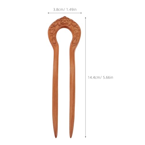 CHILDWEET U-shaped Natural Wood Hair Fork Pin, Vintage Chinese Traditional Hair Stick for Women, Double Prong Wooden Hairpin Accessory for Styling and Classic Hairdos