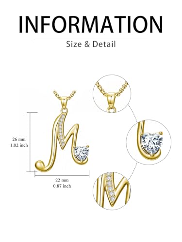 Birthday Gifts for Women 18k Gold Initial Necklaces for Women Simple Alphabets Letters with Birthstone Pendants Name Jewelry Anniversary Wedding Gifts for Sister Daughter Her (with Gift Box) - color: 04-Apr-5A White CZ, style: Letter M