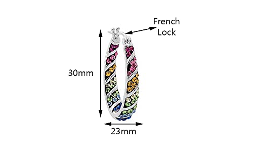 Savlano 14K Gold Plated Inside Out Multicolor Rainbow Crystal Hoop Earrings For Women Comes With Gift Box - color: White Gold
