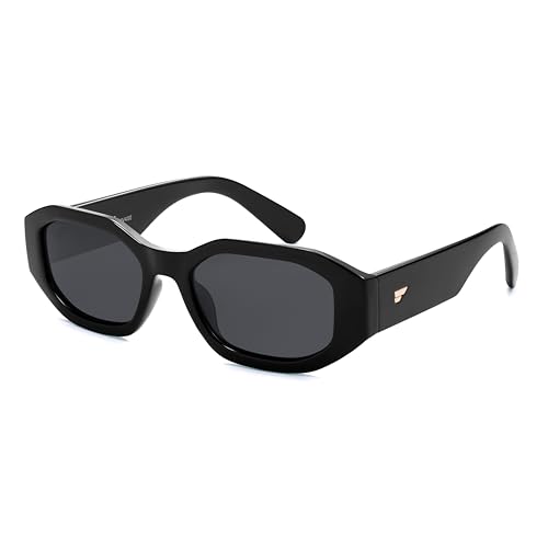 VANLINKER Trendy Polarized Hexagon Sunglasses for Women Men Retro 90s Rectangle Shades Vintage Square Frame VL9887 - color: C1-black/Grey
