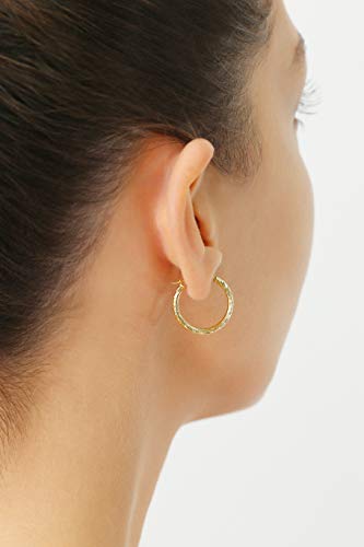 14k Yellow Gold Hand Engraved Diamond-cut Round Hoop Earrings - style: 22mm (0.87 inch)