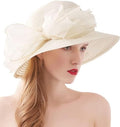 Women's Kentucky Derby Church Dress Hat Wide Brim Leaf Flower Bridal Shower Hat - color: 01 Cream