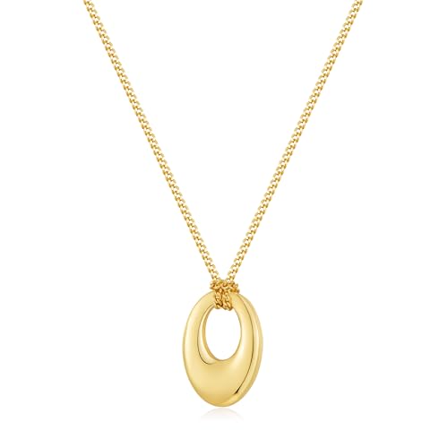 Dainty Oval Pendant Necklace for Women 18K Gold Plated Small Irregular Circle Charm Cute Boho Necklace Statement Chains Minimalist Jewelry - color: Gold