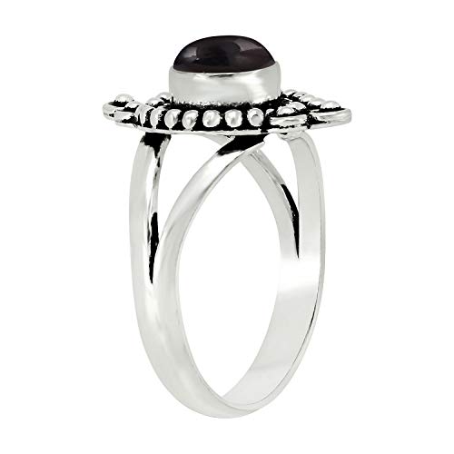 Round Shape Natural Gemstone Vintage Style Handmade Rings for Women - 925 Silver Overlay Handmade Birthstone Ring Jewelry Gift for Her Mom Wife Sister - color: Black Onyx