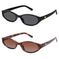 Retro Oval Sunglasses for Women Men Y2k Narrow Cat Eye Sunnies Skinny Shades AR82299 - color: 06. Black/Grey+tortoise/Red Grading
